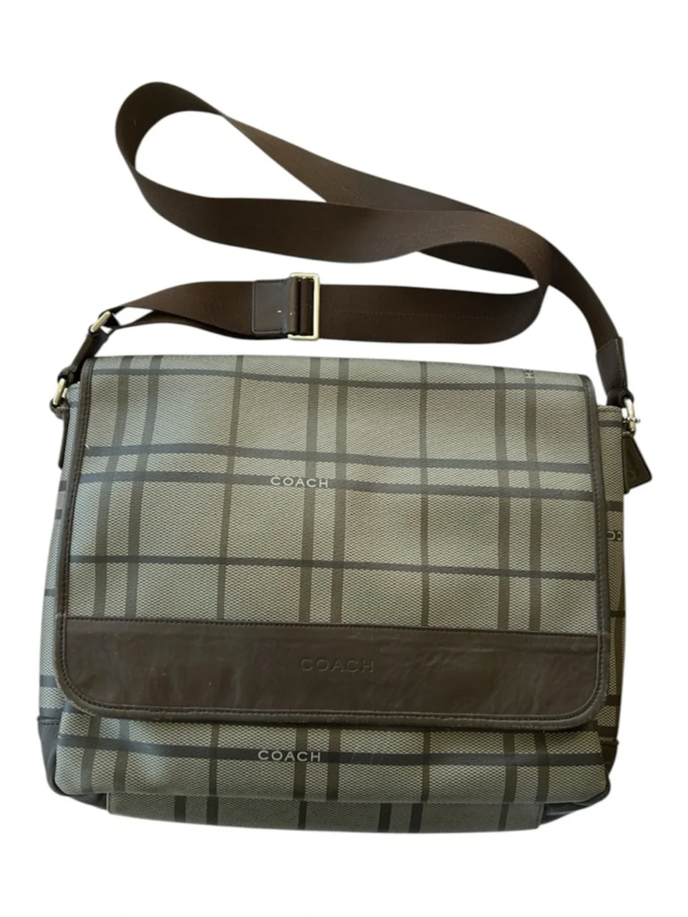 Coach F70750 Heritage Tattersall Unisex Plaid Messenger Bag - Grey/Brown